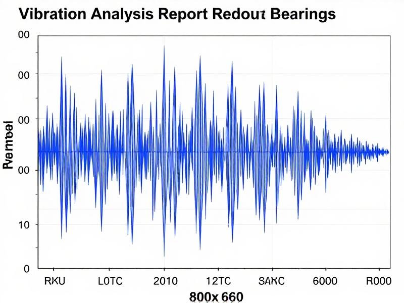 Vibration analysis report showing RMS velocity trends for genuine versus counterfeit bearings