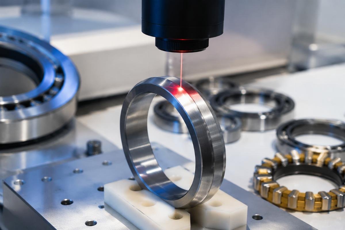 Bearing outer ring showing laser-etched suffix code for cage material verification