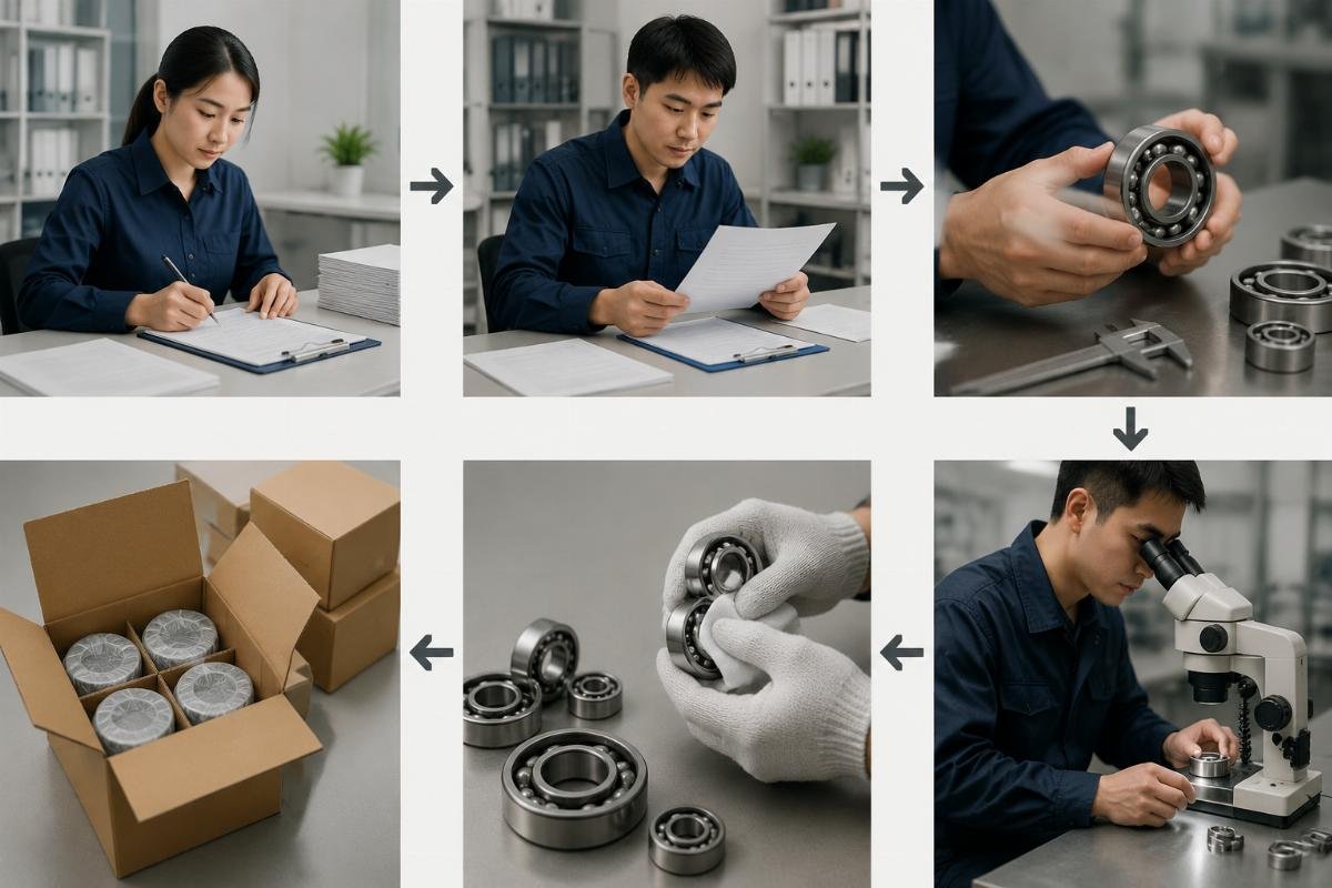 Bearing sourcing workflow showing documentation and verification steps