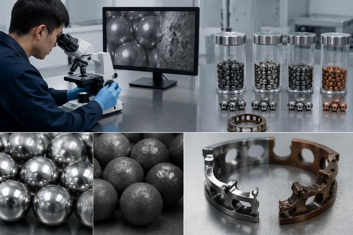Cross-reference failure analysis showing steel purity and cage material mismatch