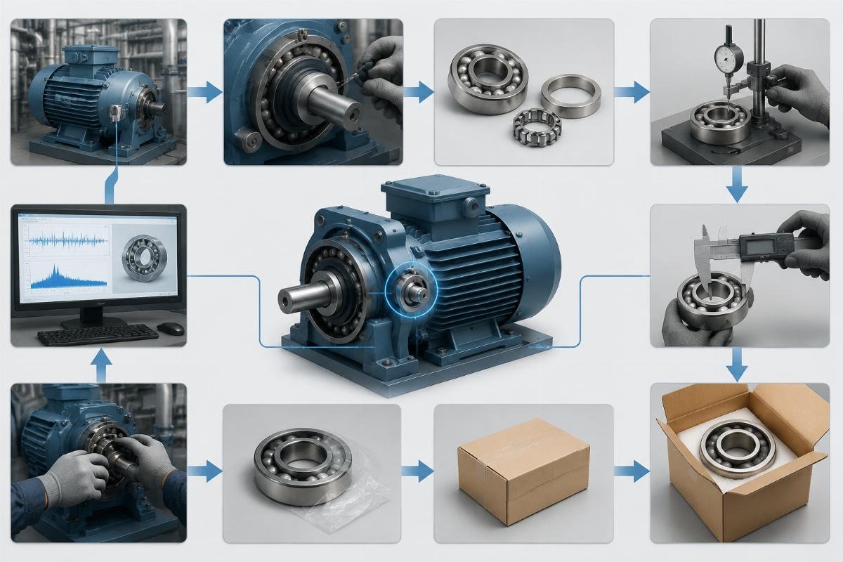 Diagram showing replacement bearing origin matching process for vibration-sensitive equipment