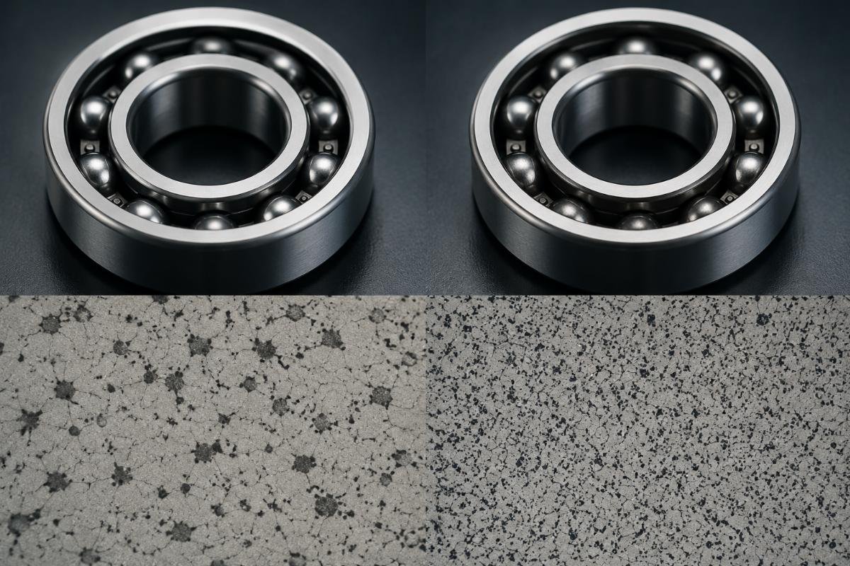 Microstructure comparison of bearing steel showing carbide distribution differences