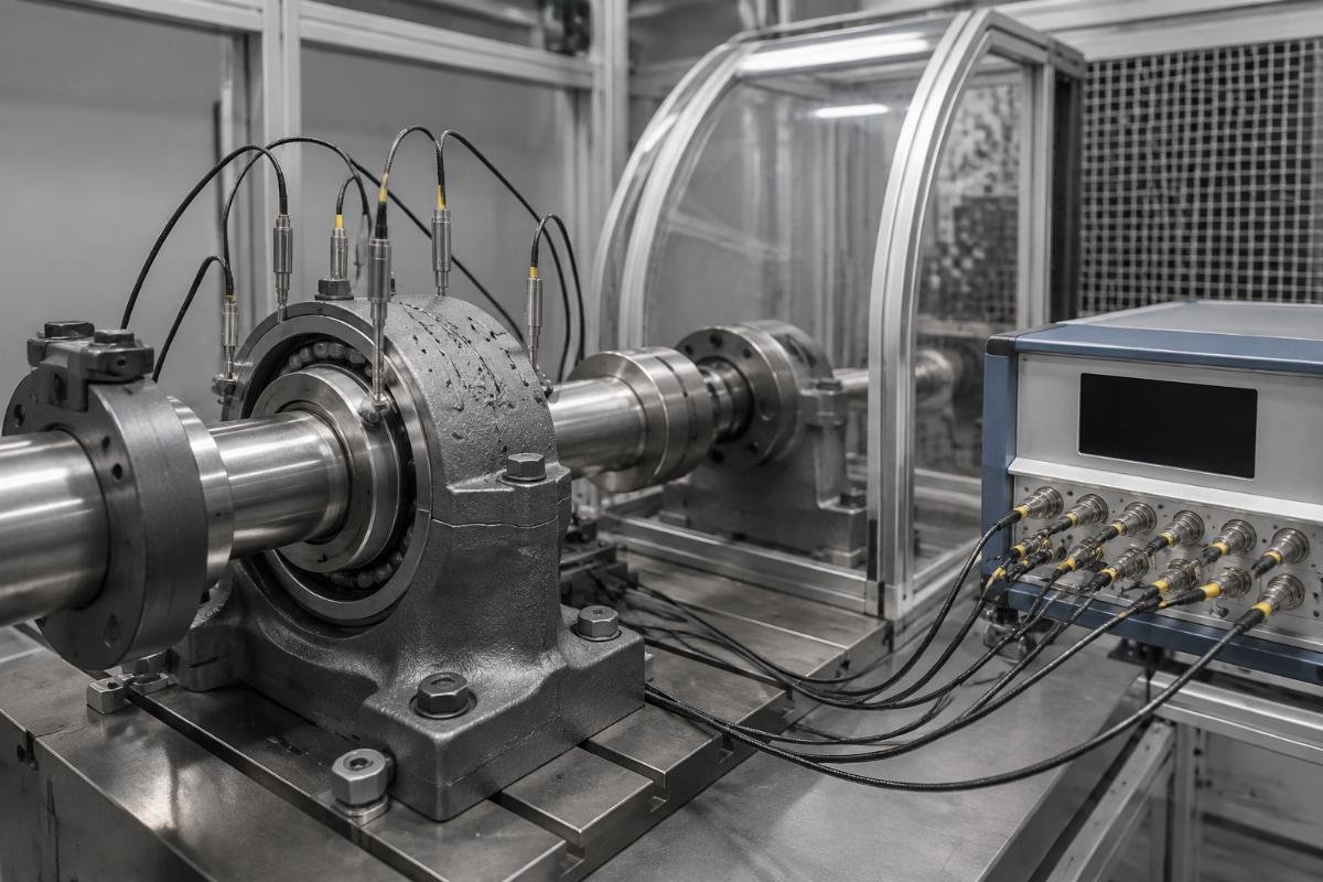 Temperature monitoring setup during bearing run-in test to verify correct preload adjustment